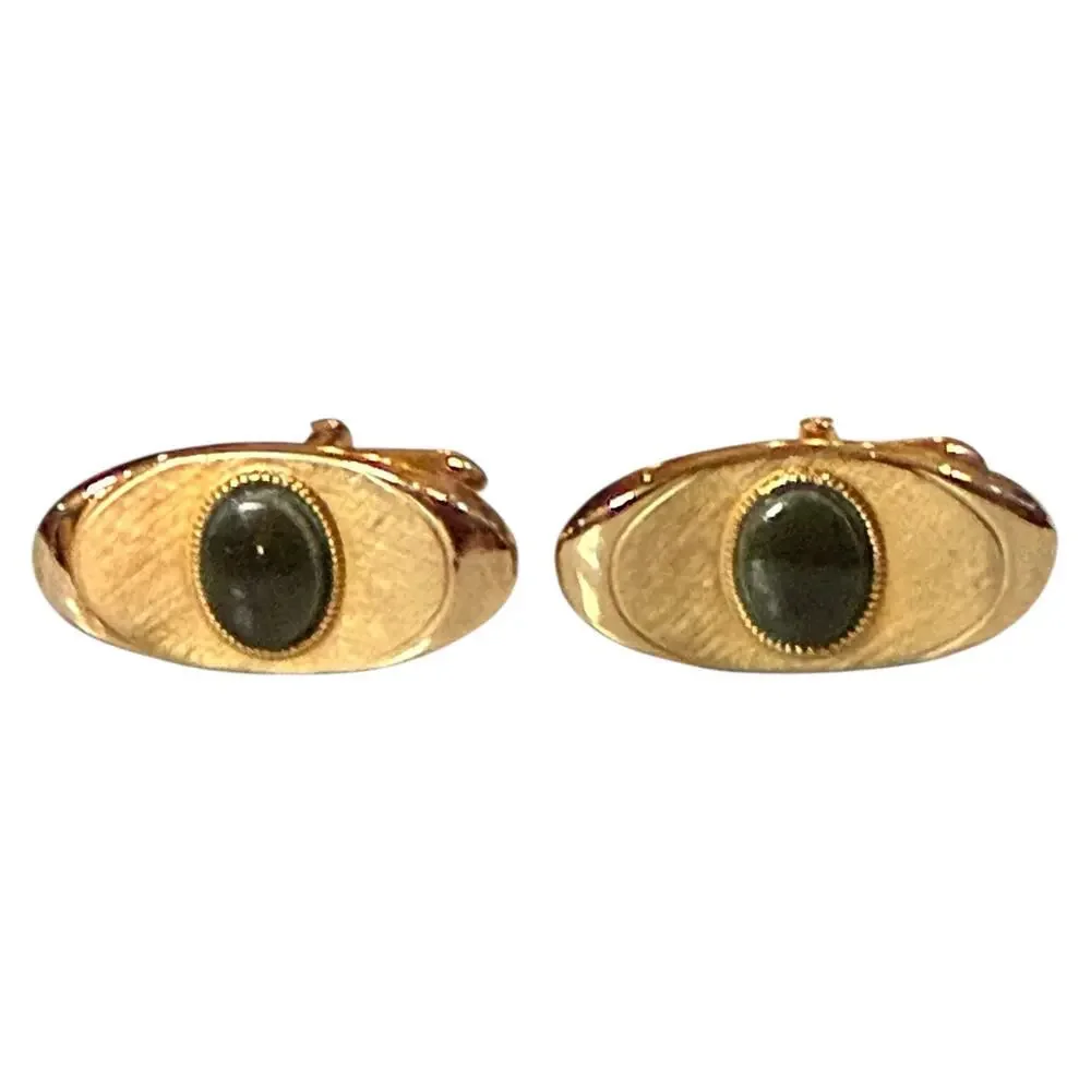 Vintage Swank Cufflinks Mens Gold Tone Gemstone Eye Ball Oval Bullet Back MCM